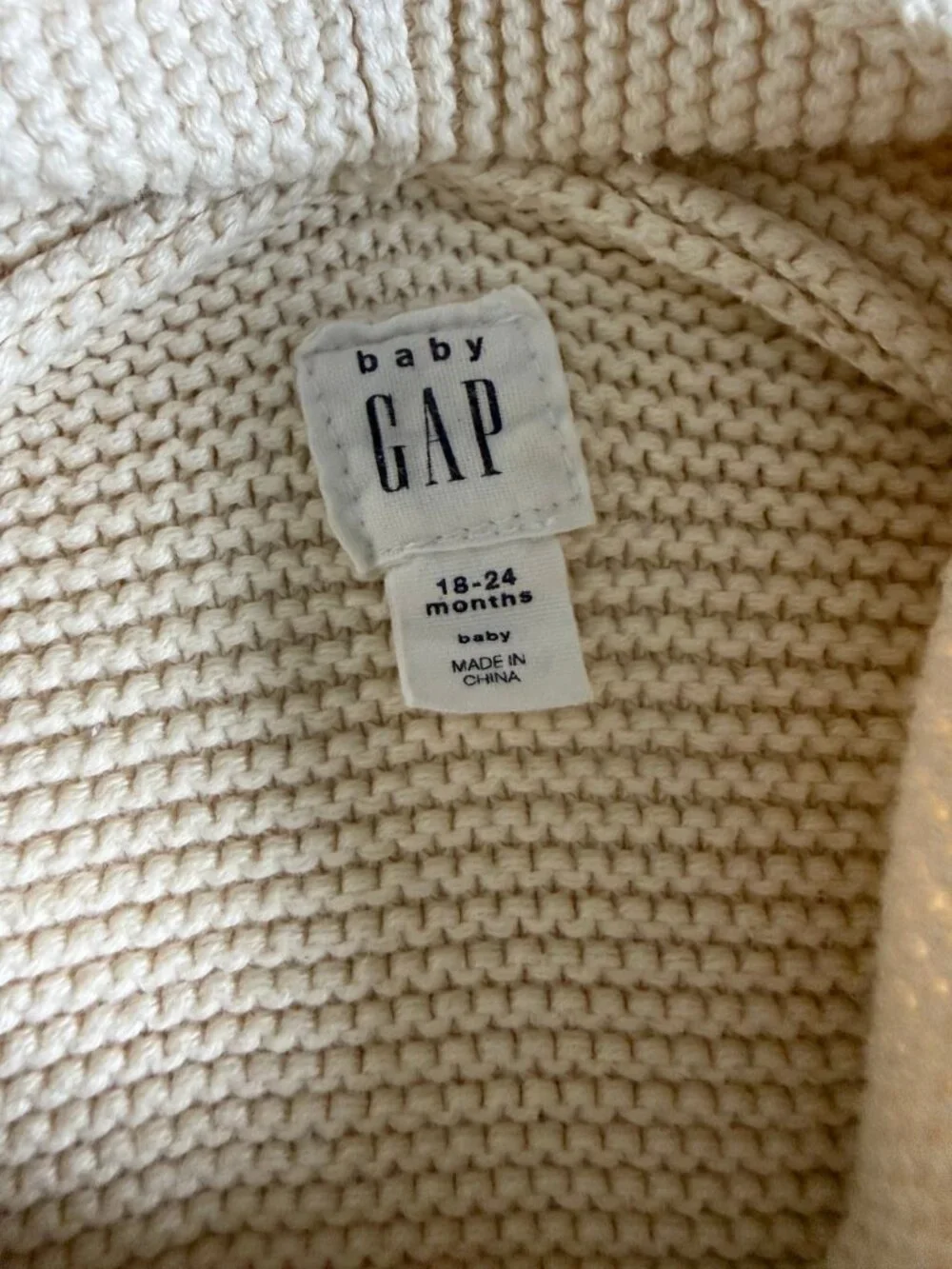Gap Baby Bear Ear Knit Hooded Cardigan Sweater Cream 18-24M